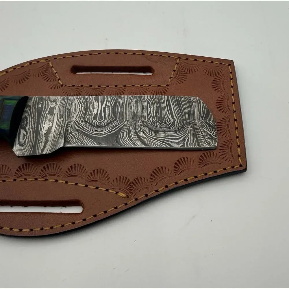 Handmade Damascus Steel Fixed Blade Knife w/ Leather Sheath – Pakistan Made NEW
